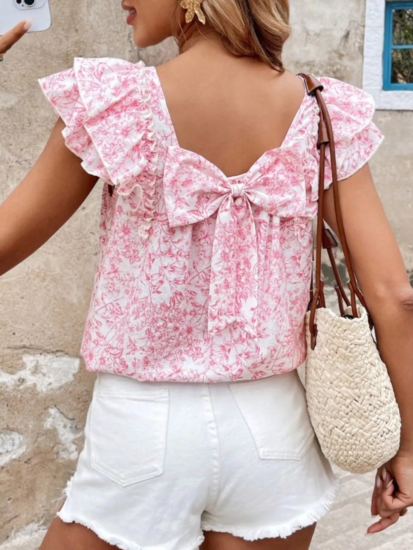 Floral Print Ruffle Trim Blouse 