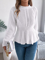 Cable Knit Round Neck Peplum Sweater 
