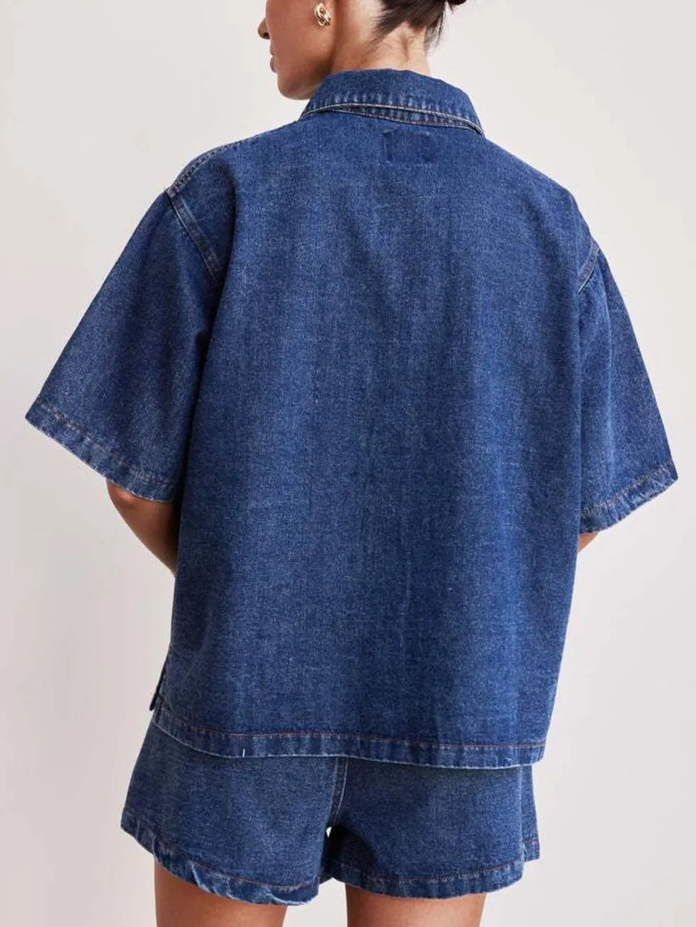 Button Up Half Sleeve Denim Shirt 