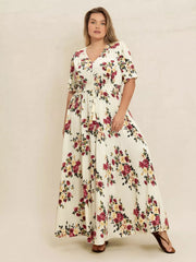 Plus Size Floral Flutter Sleeve Maxi Dress with Button Front 