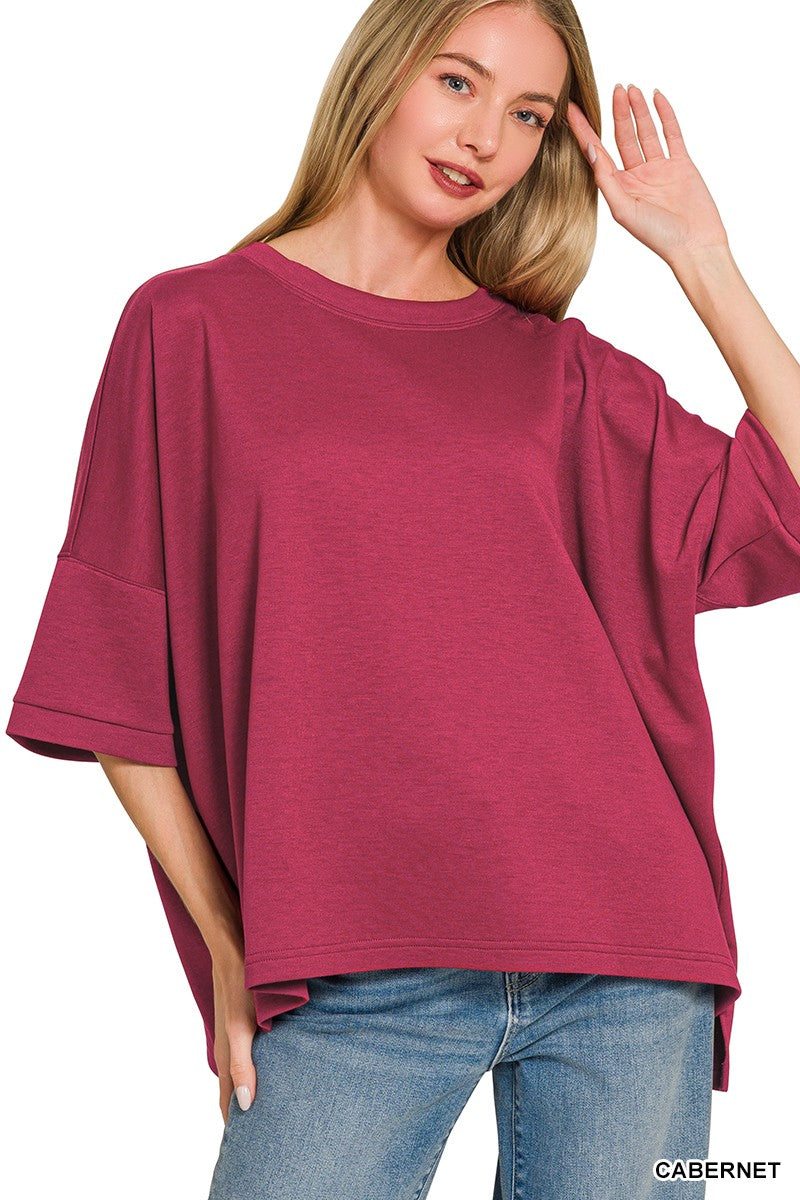 Zenana Full Size Scuba Round Neck Top With Side Slits Plus Size 