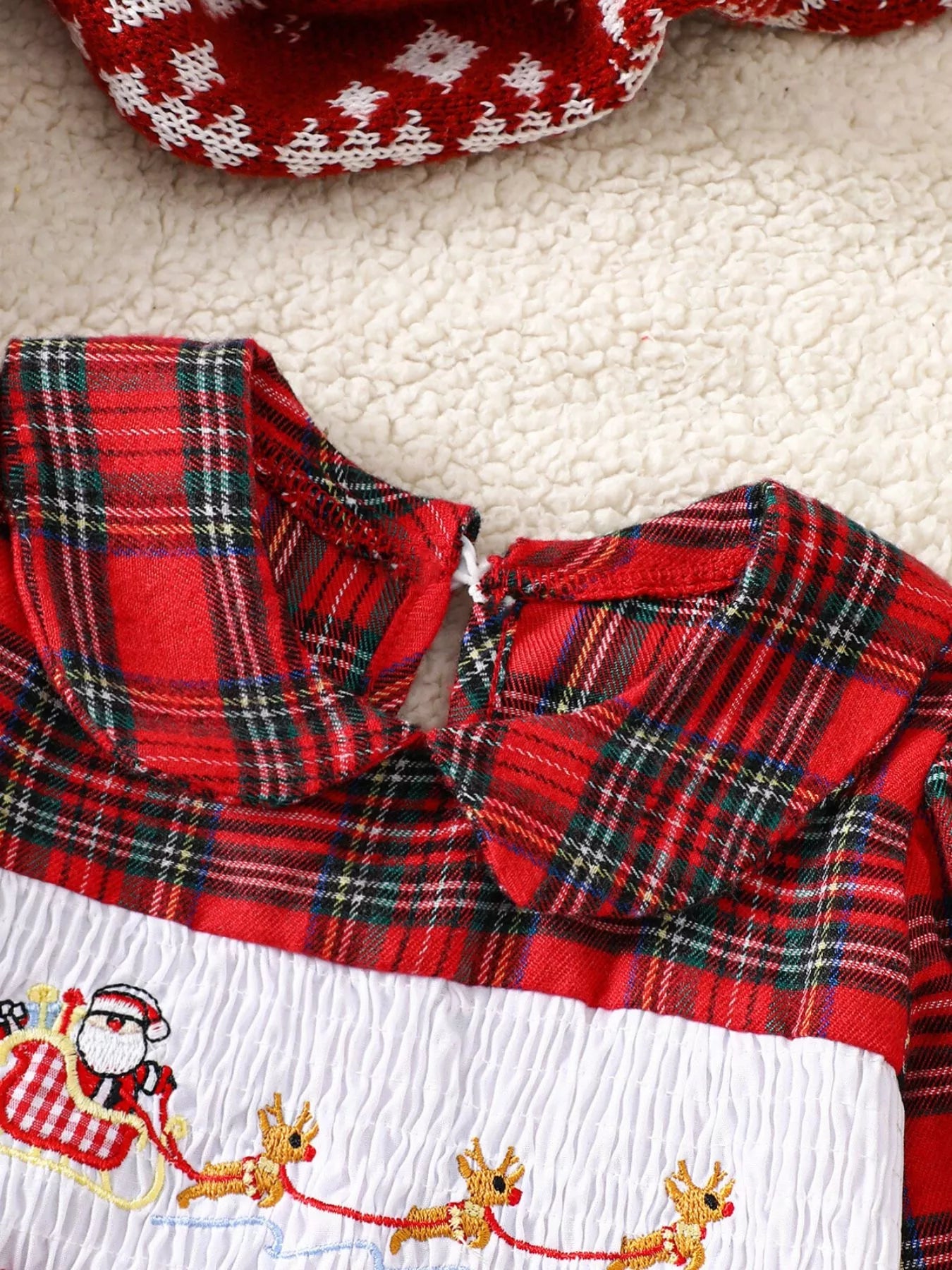 Children's Christmas Plaid Embroidered Smocked Dress 