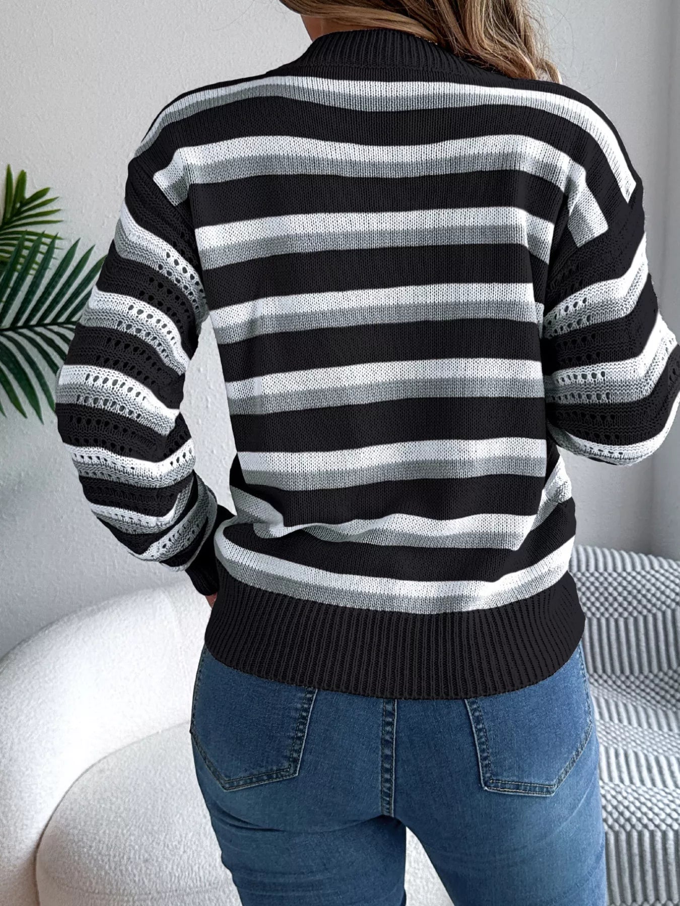 Striped Round Neck Long Sleeve Sweater 