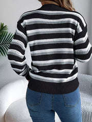 Striped Round Neck Long Sleeve Sweater 