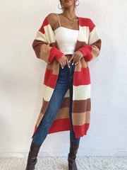 Striped Color Block Open Front Knit Cardigan 