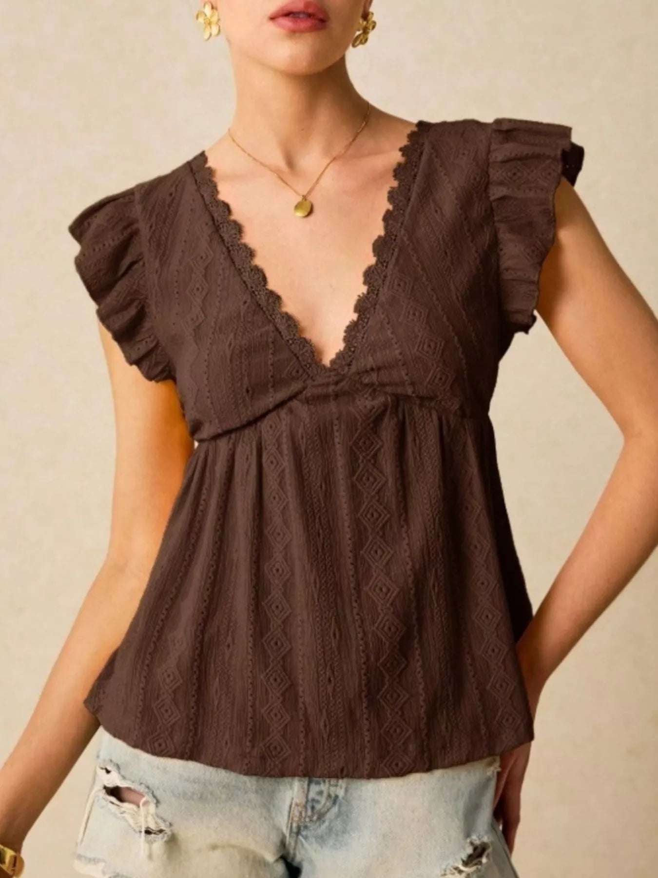 Ruffle Sleeve V-Neck Blouse 