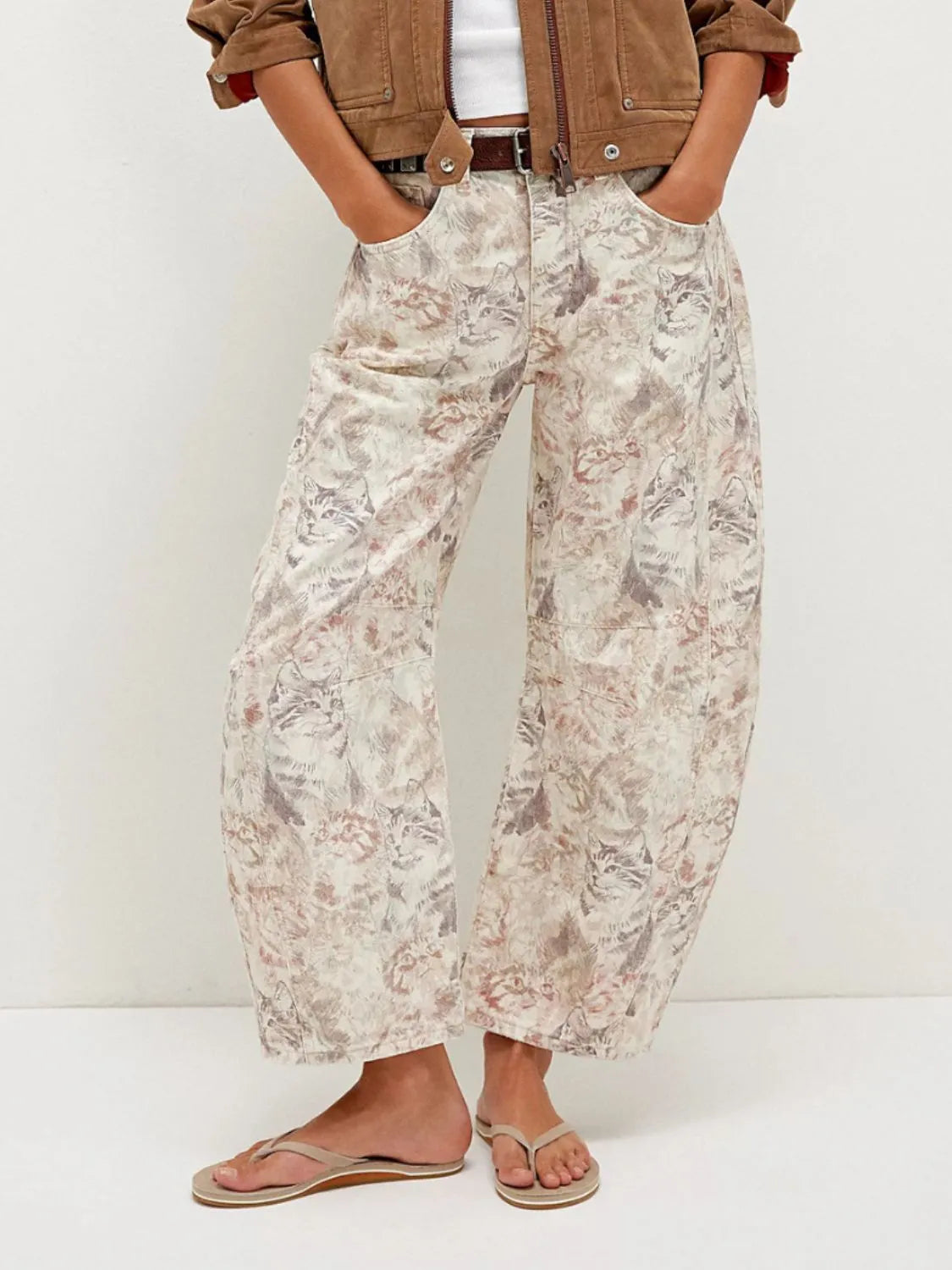 Printed Wide Leg Jeans 