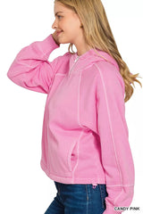 Zenana Fleece Pigment Dye Zip Up Hoodie with Pockets 