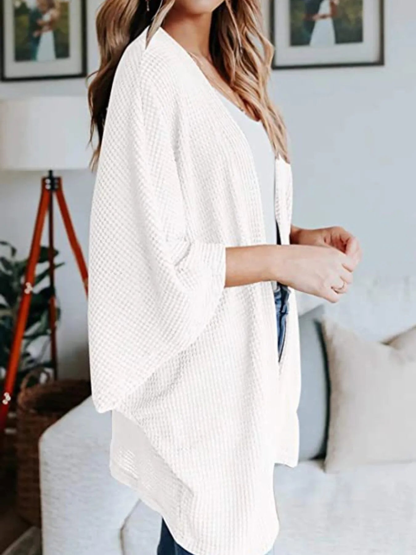 Full Size Open Front Waffle Knit Cardigan Plus Size 
