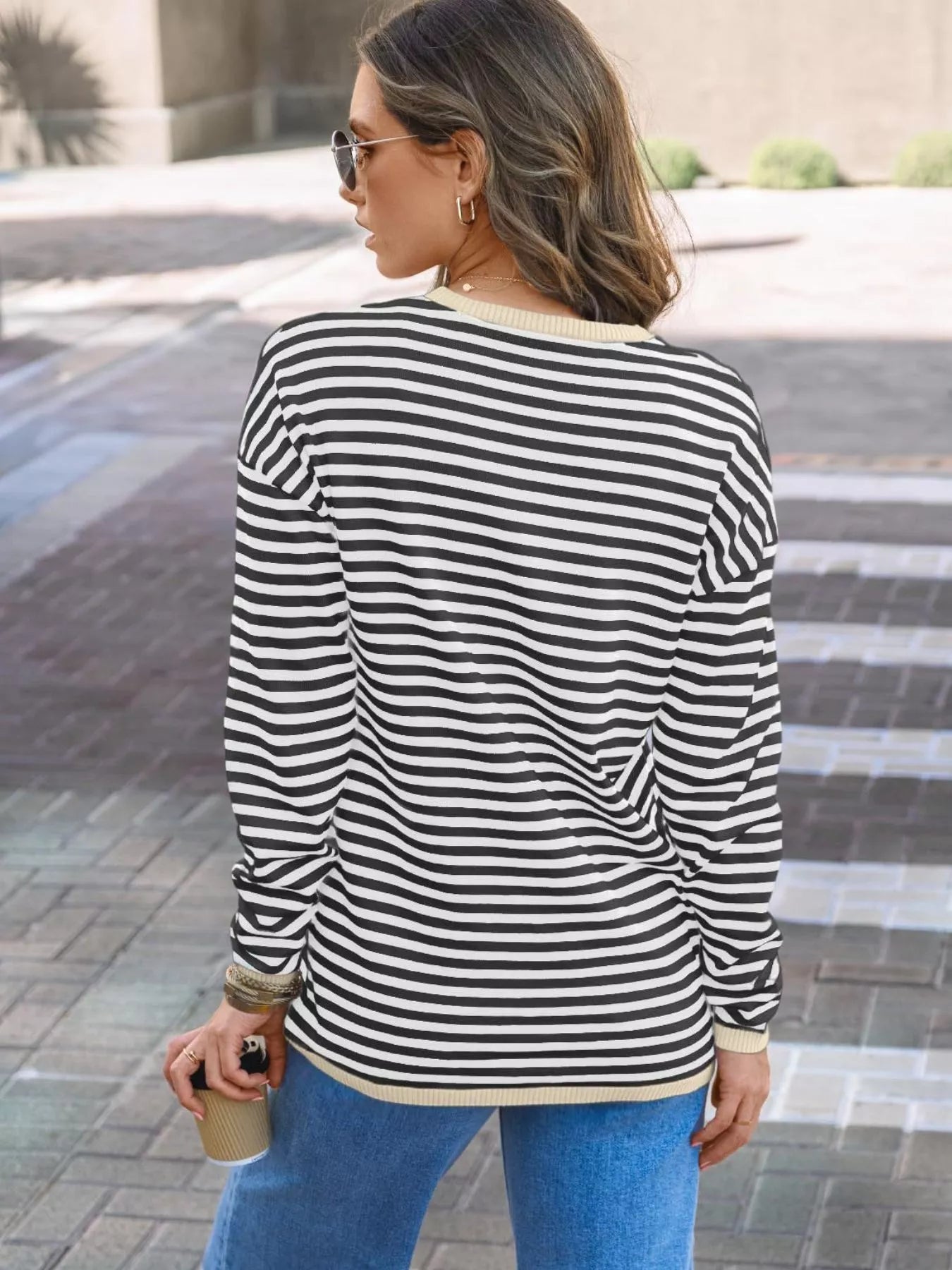 Striped Round Neck Long Sleeve Knit Top 