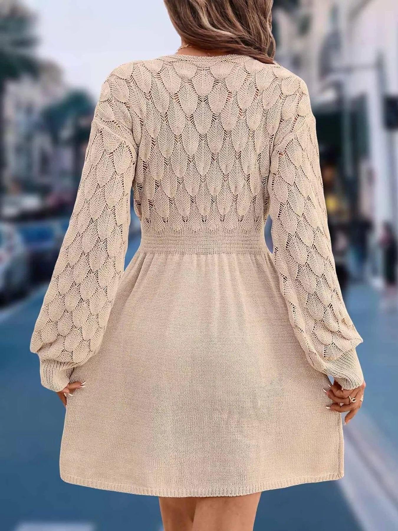 V-Neck Long Sleeve Sweater Dress 