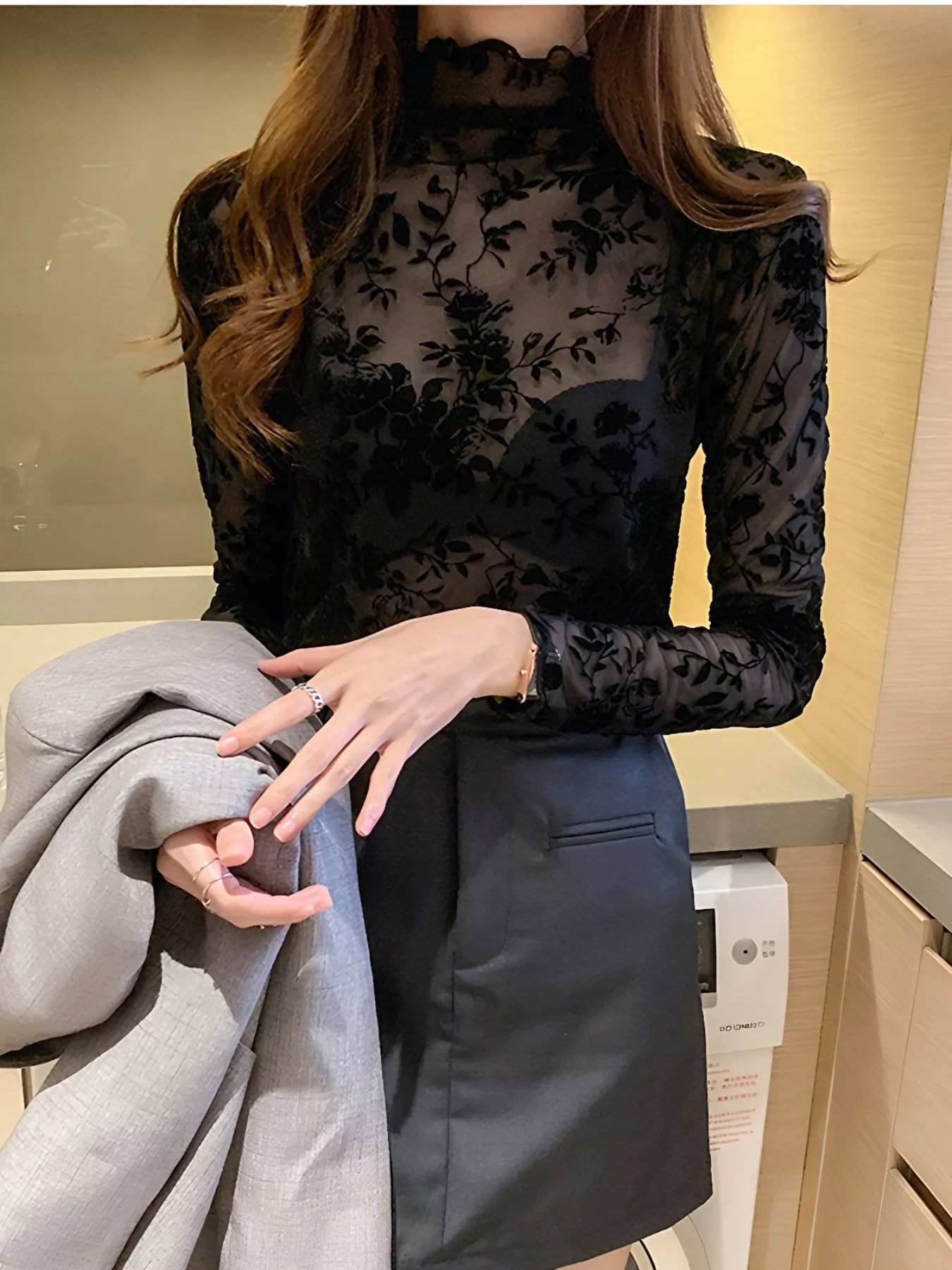 Floral Turtleneck Long Sleeve Top 