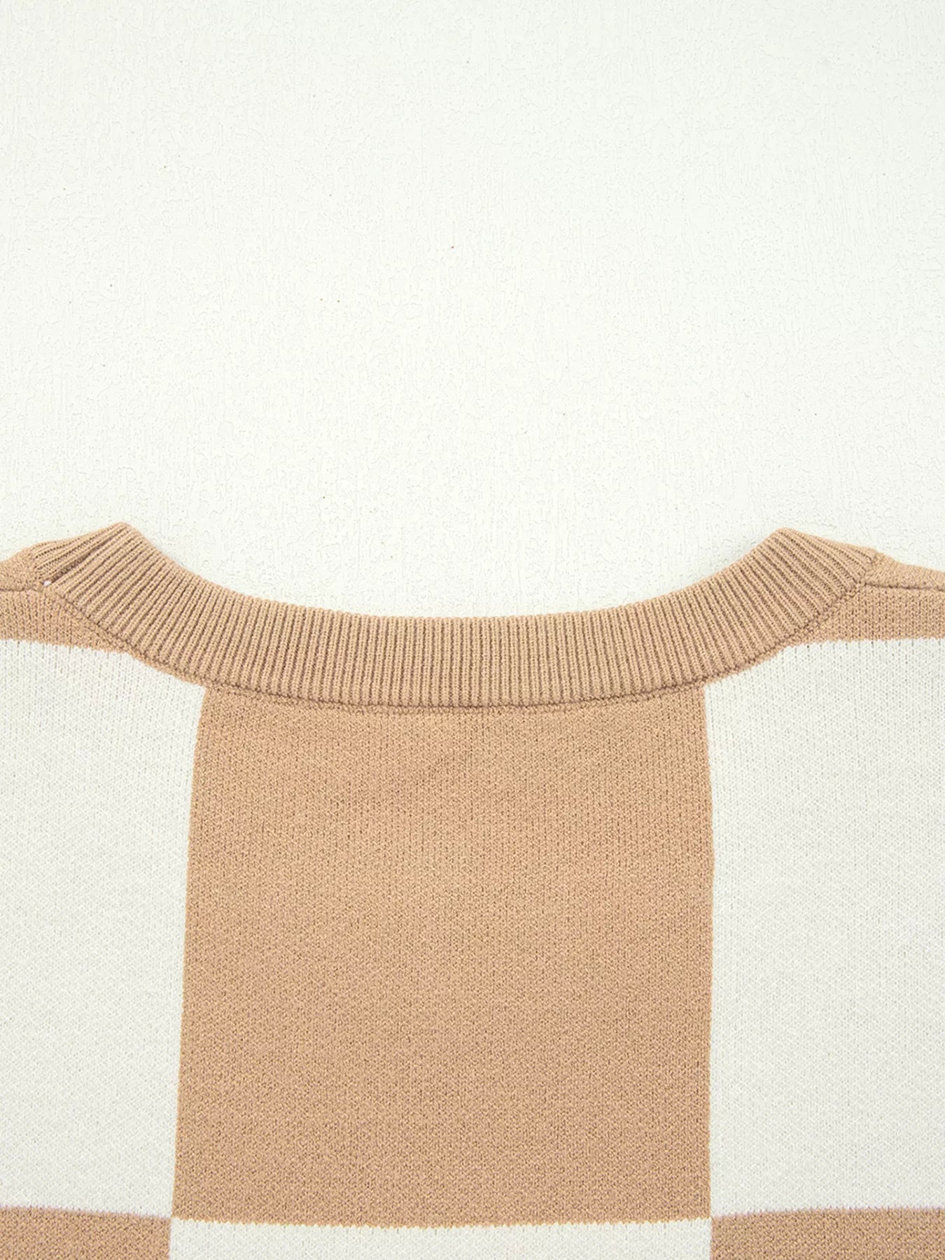 Checkered Pattern Loose Drop Shoulder Half Sleeve Sweater 