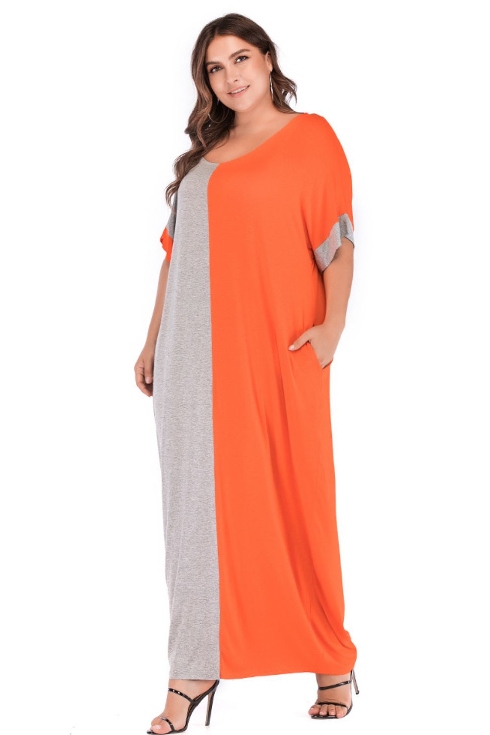 Plus Size Color Block Tee Dress with Pockets 
