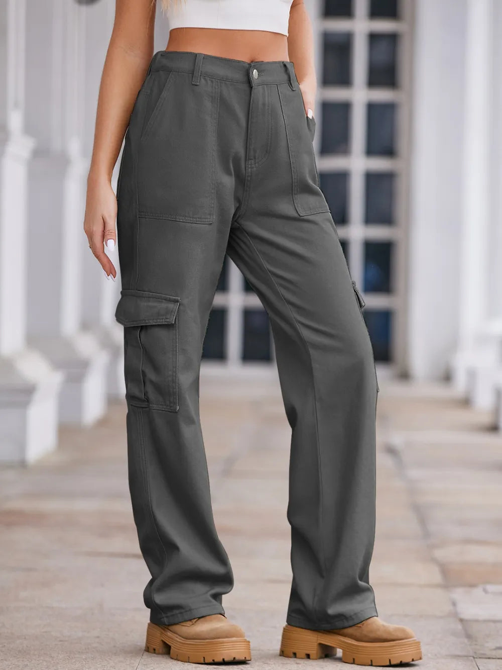 Straight Denim Cargo Pants 