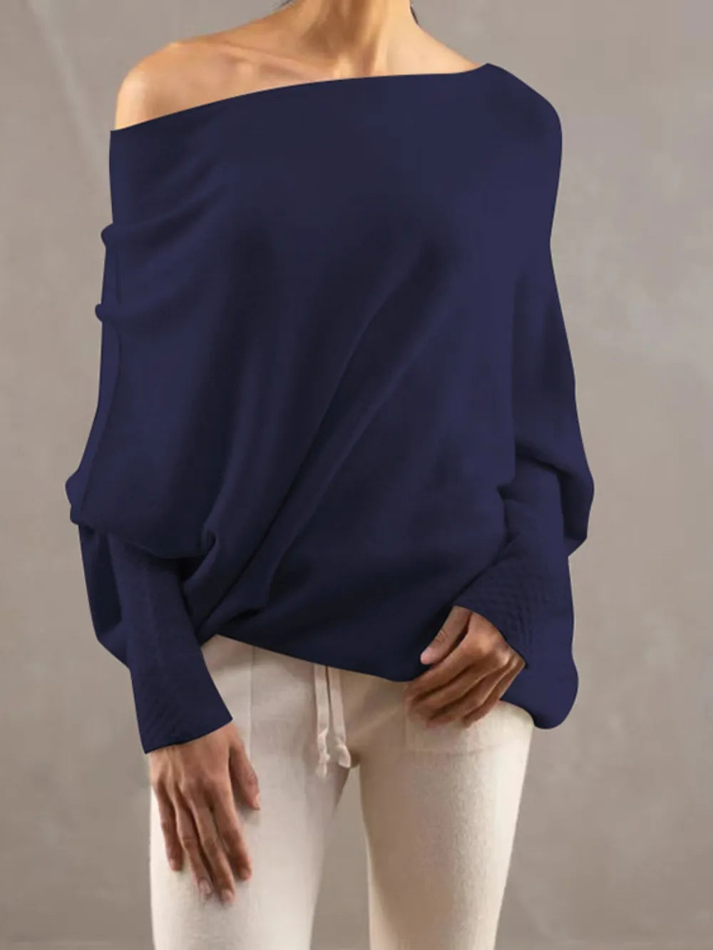 Full Size Boat Neck Batwing Sleeve Knit Top 