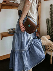 Tiered Button-Fly Denim Skirt 