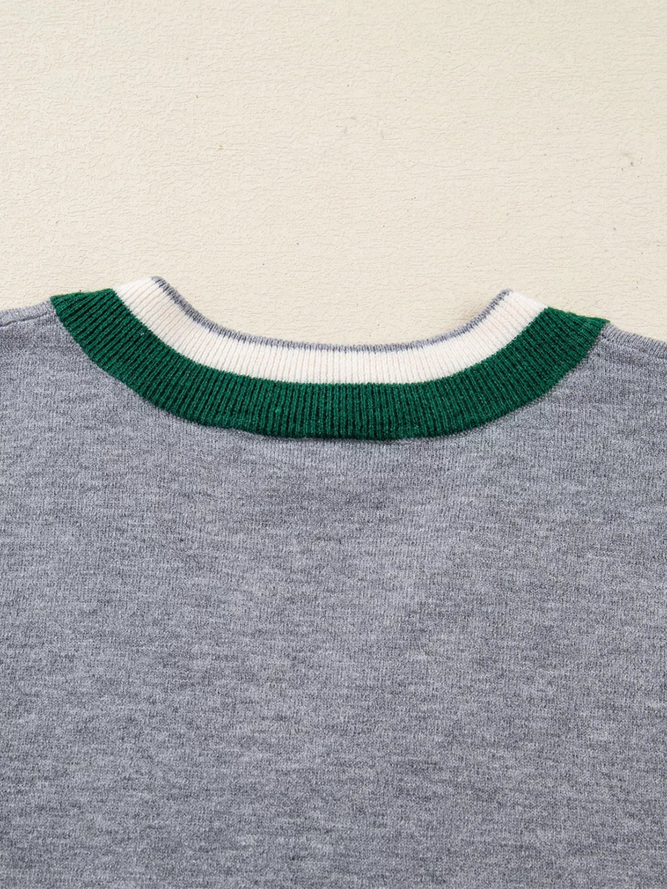 Contrast Striped Trim V Neck Varsity Sweater 