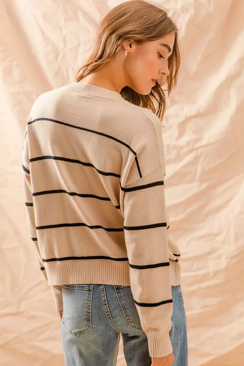 SO ME Stripe Crew Neck Basic Essential Sweater 