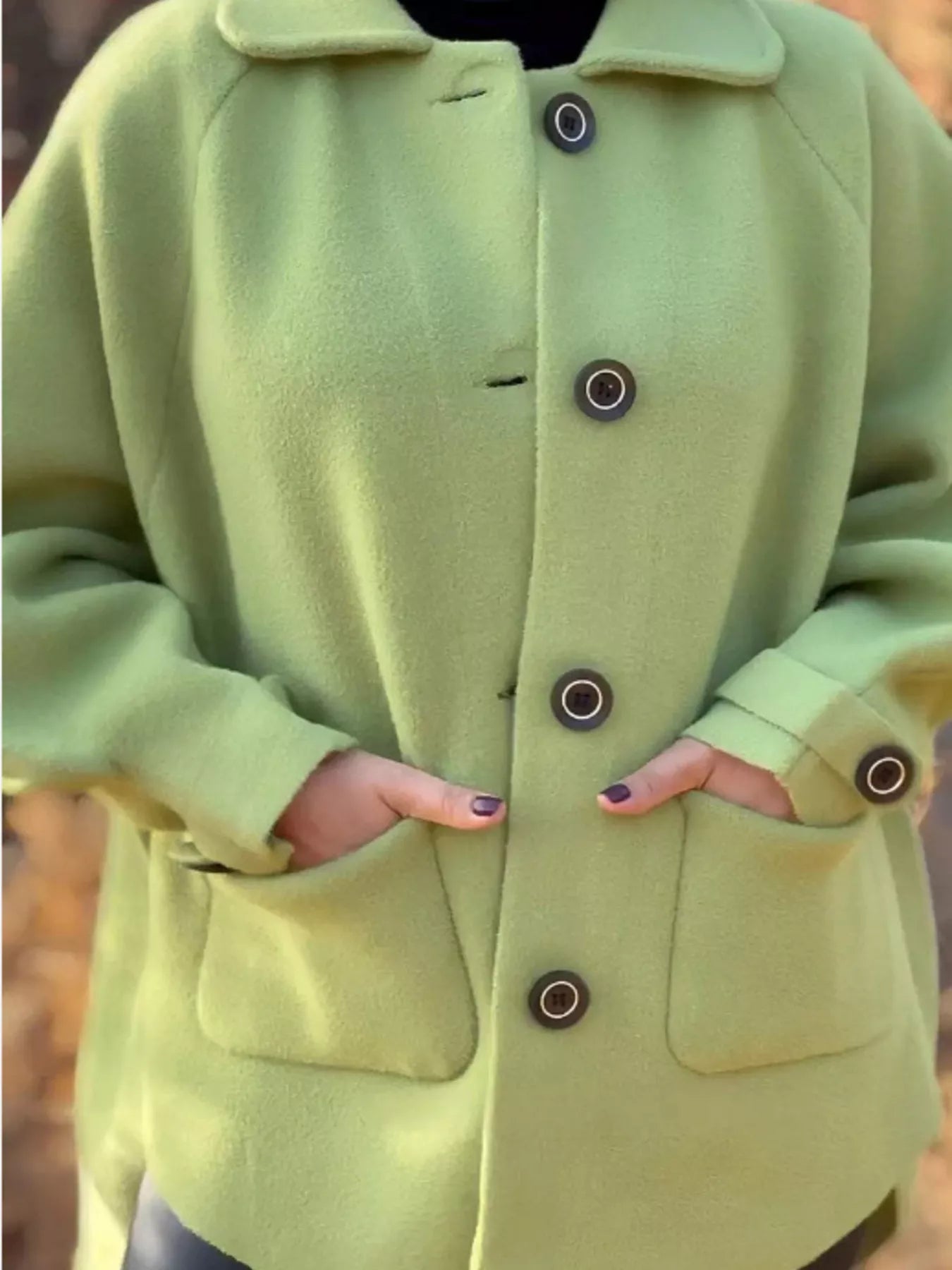 Full Size Button-Front Raglan Sleeve Coat Plus Size 
