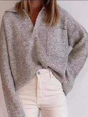 Full Size Johnny Collar Dropped Shoulder Sweater Plus Size 