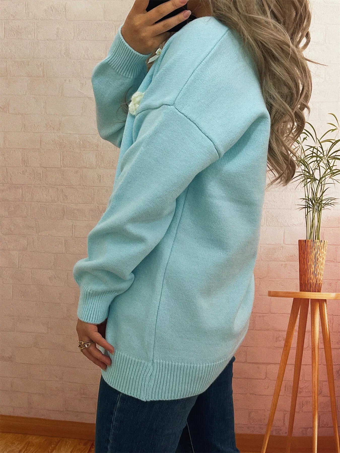 Flower Heart Button Long Sleeve Cardigan 