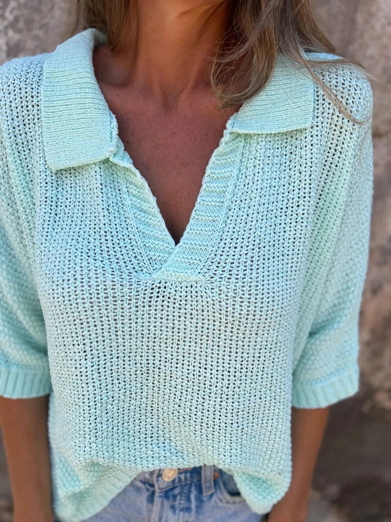 Full Size Johnny Collar Loose Knit Sweater Plus Size 