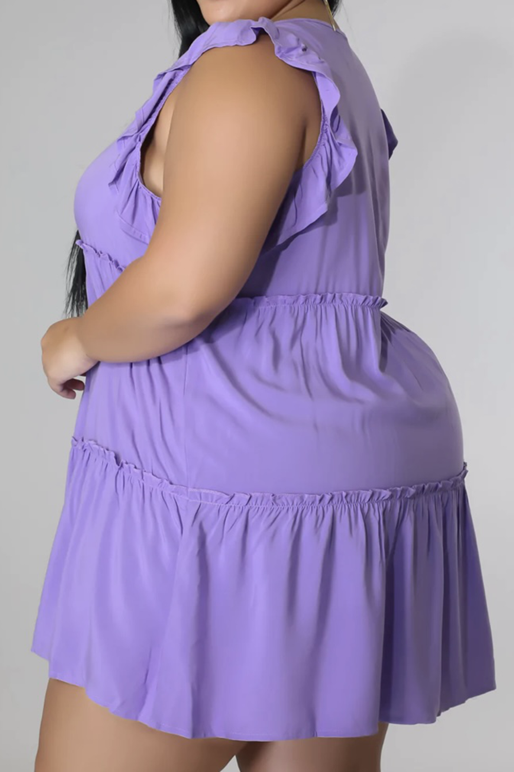 Plus Size V-Neck Frill Trim Mini Dress 