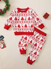 Children's Christmas Reindeer & Tree Print Top and Pants Set 