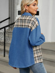 Plaid Button Up Long Sleeve Denim Jacket 