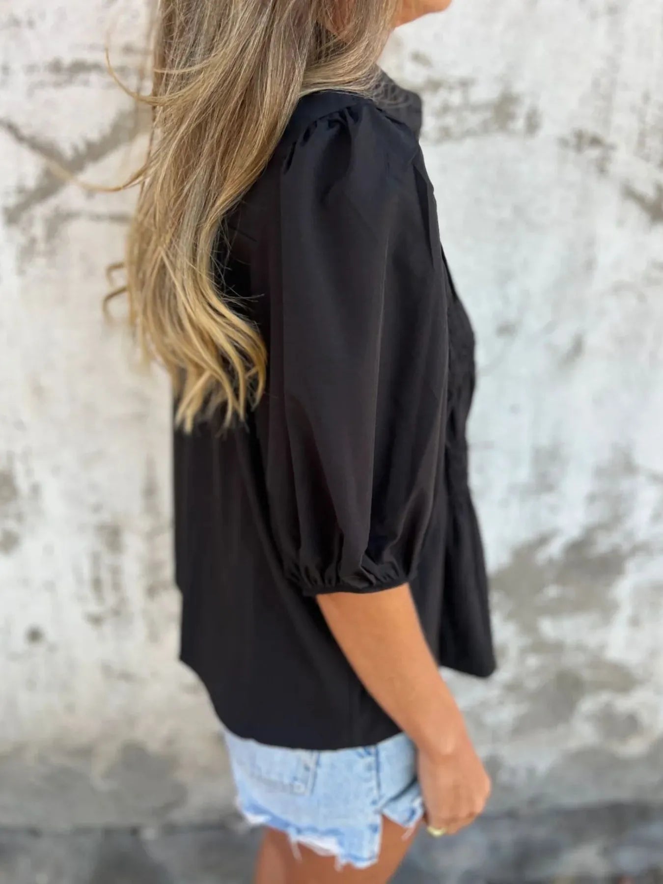 Full Size Smocked Button Front Puff Sleeve Shirt Plus Size 