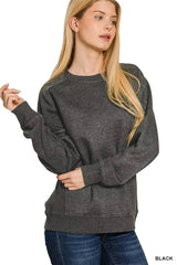 Zenana Acid Washed Fleece Sweatshirt with Side Rib 