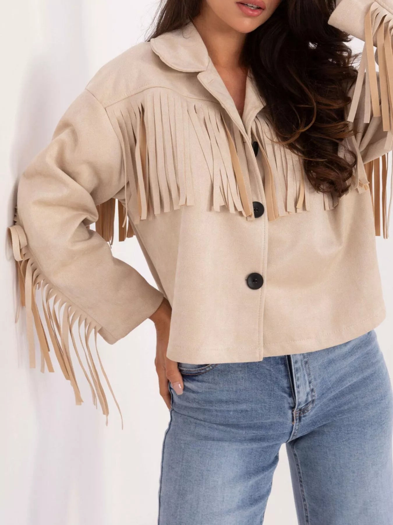 Fringe Button Up Suede Jacket 