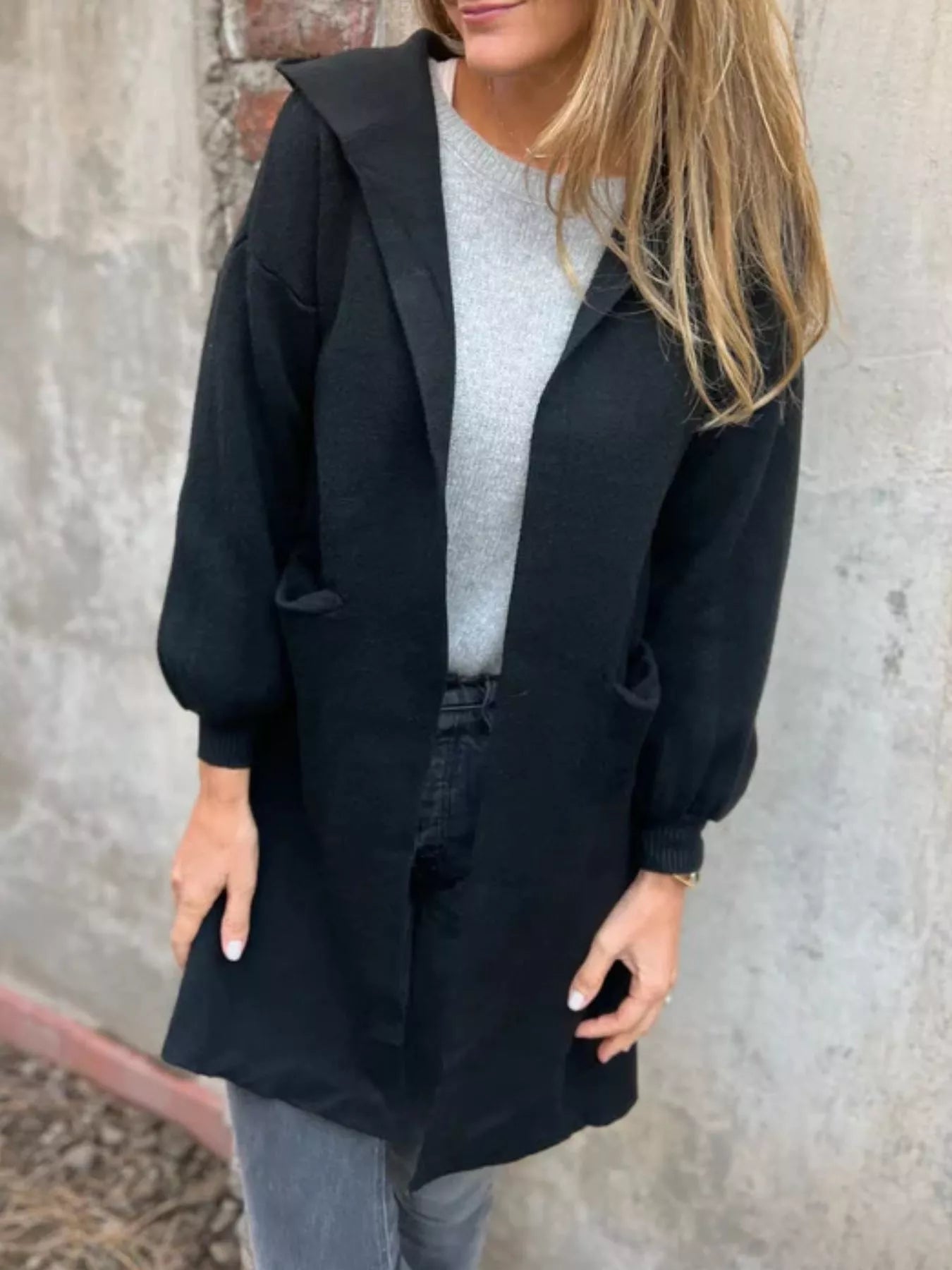 Full Size Open Front Drop Shoulder Hooded Cardigan Plus Size 