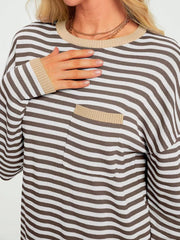 Striped Long Sleeve Sweater with Contrast Ribbed Trim 