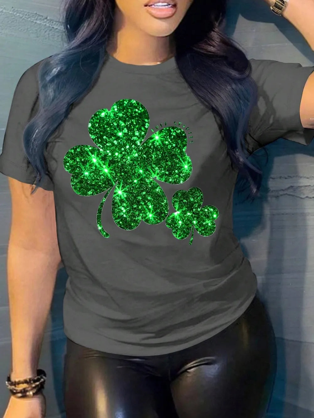 Lucky Clover Round Neck Short Sleeve T-Shirt 