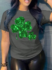 Lucky Clover Round Neck Short Sleeve T-Shirt 