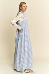 Davi & Dani Plaid Smocking Sleeveless Maxi Dress 