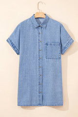 Button Down Short Sleeve Denim Dress 