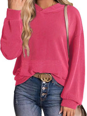 Ribbed Oversized Hoodie Sweatshirt with Pocket 