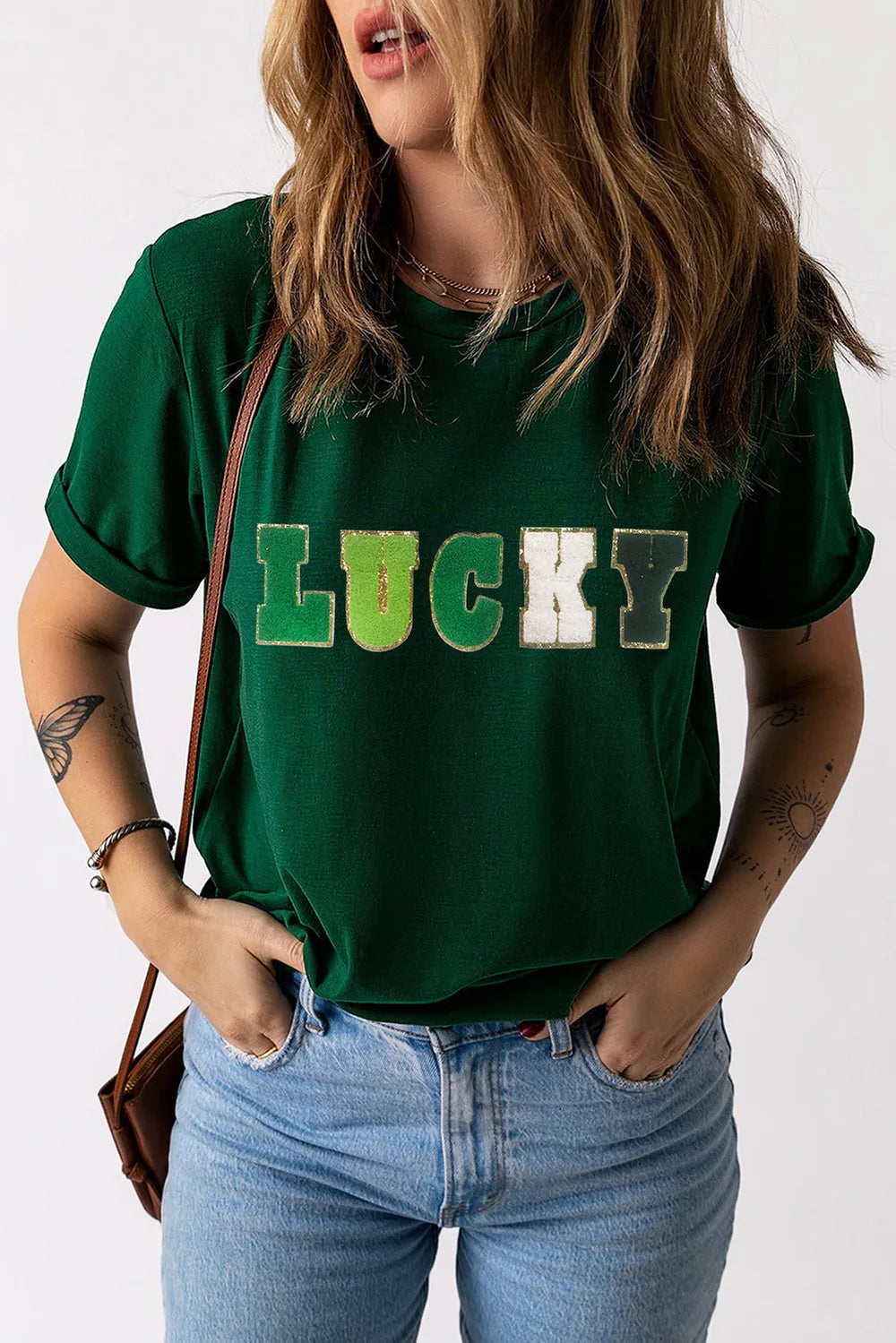 LUCKY Round Neck Short Sleeve T-Shirt 