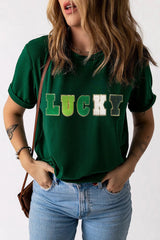 LUCKY Round Neck Short Sleeve T-Shirt 