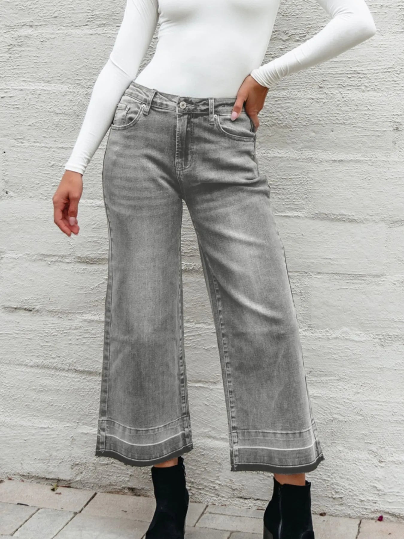 High Waist Wide Leg Washed Jeans 