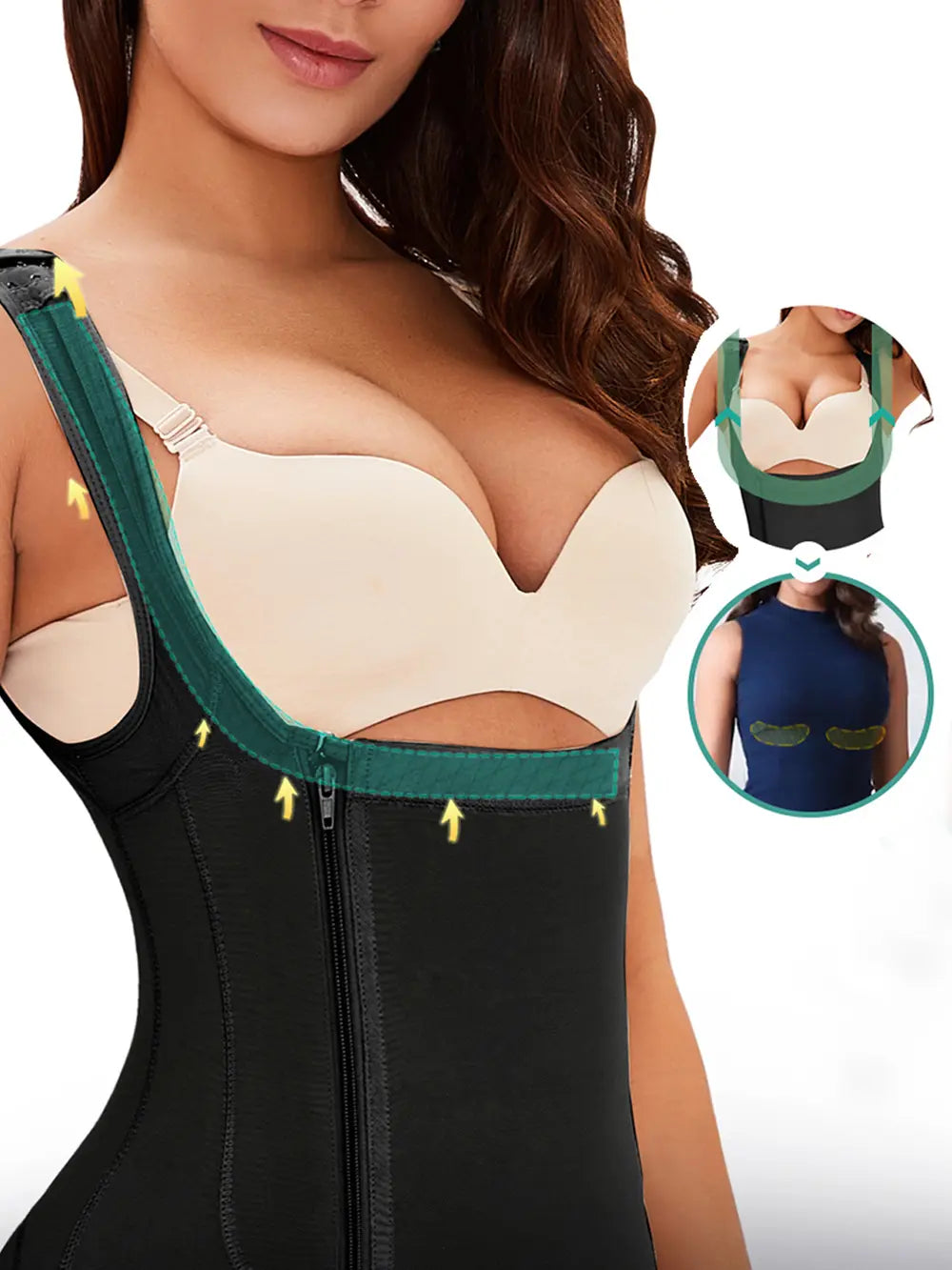 Full Size Side Zip Up Wide Strap Shapewear 