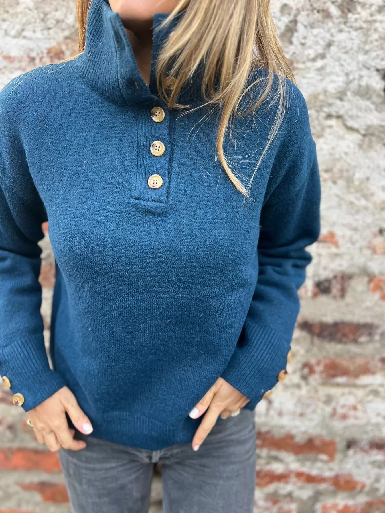 Full Size Button-Detail Turtleneck Sweater Plus Size 