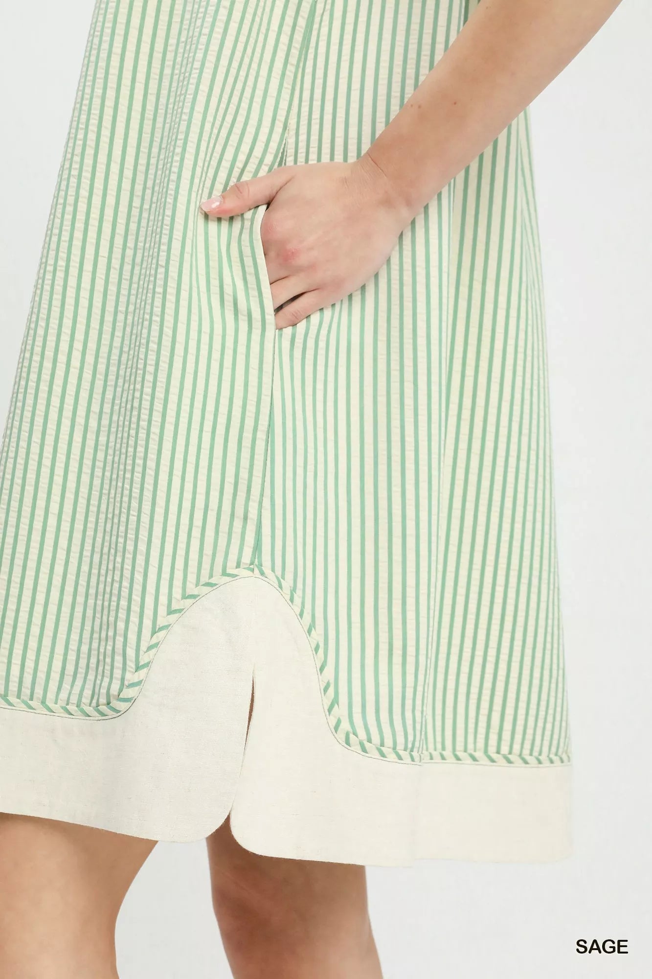 Umgee Pinstripe Shift Dress with Contrast Trim 