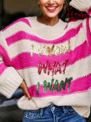 Sequin Letter Graphic Colorblock Loose Sweater 