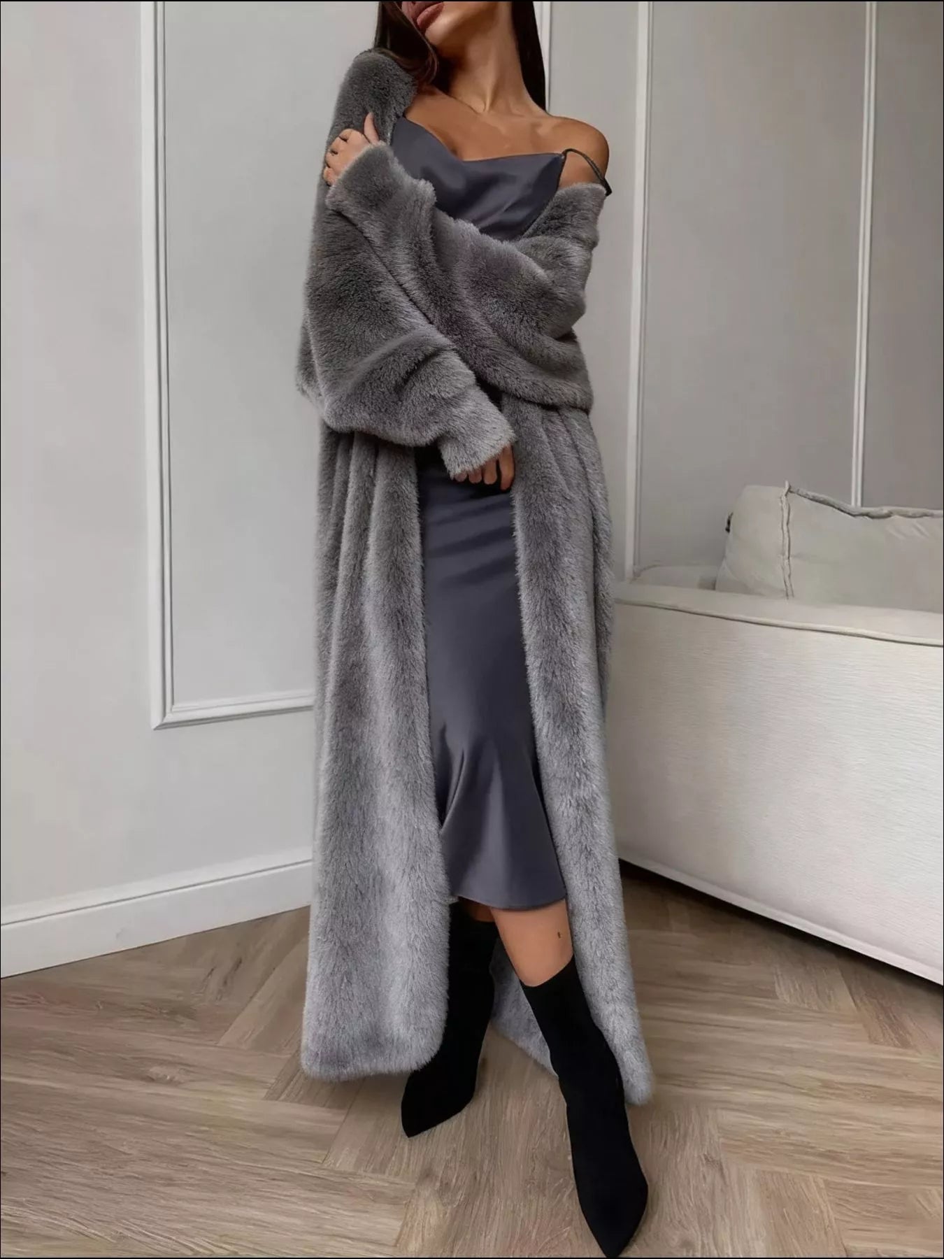 Fuzzy Open Front Longline Cardigan 