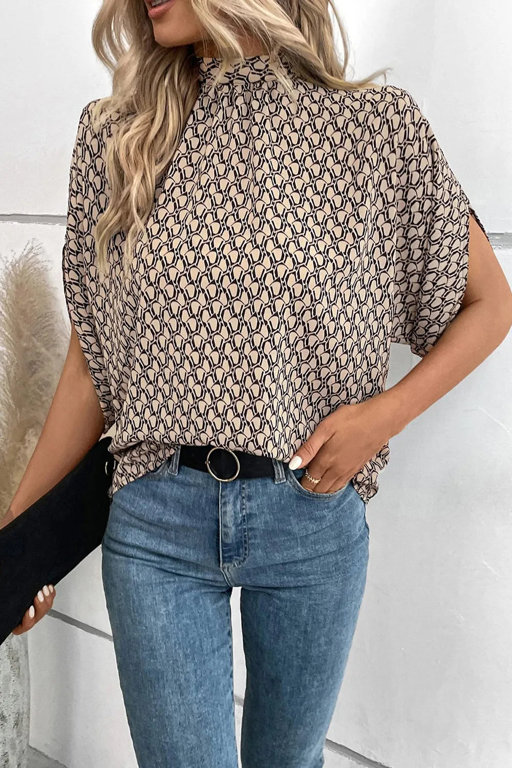 Tie Back Slit Half Sleeve Blouse 
