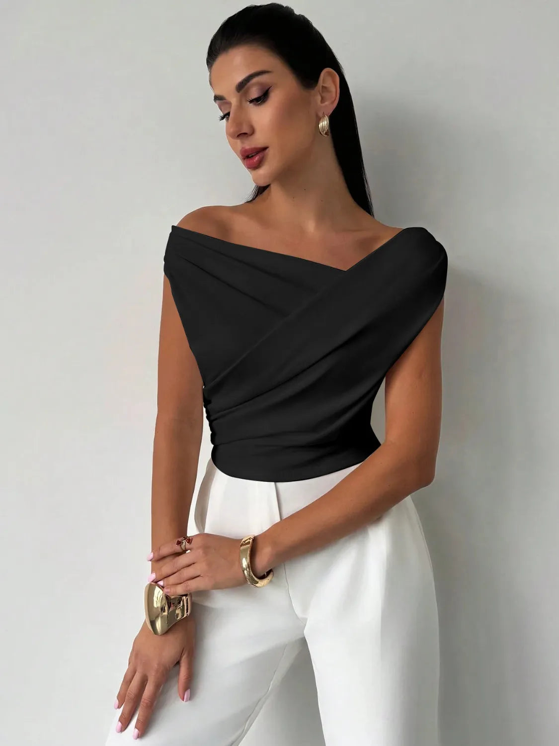 Asymmetrical Ruched Short Sleeve Top 